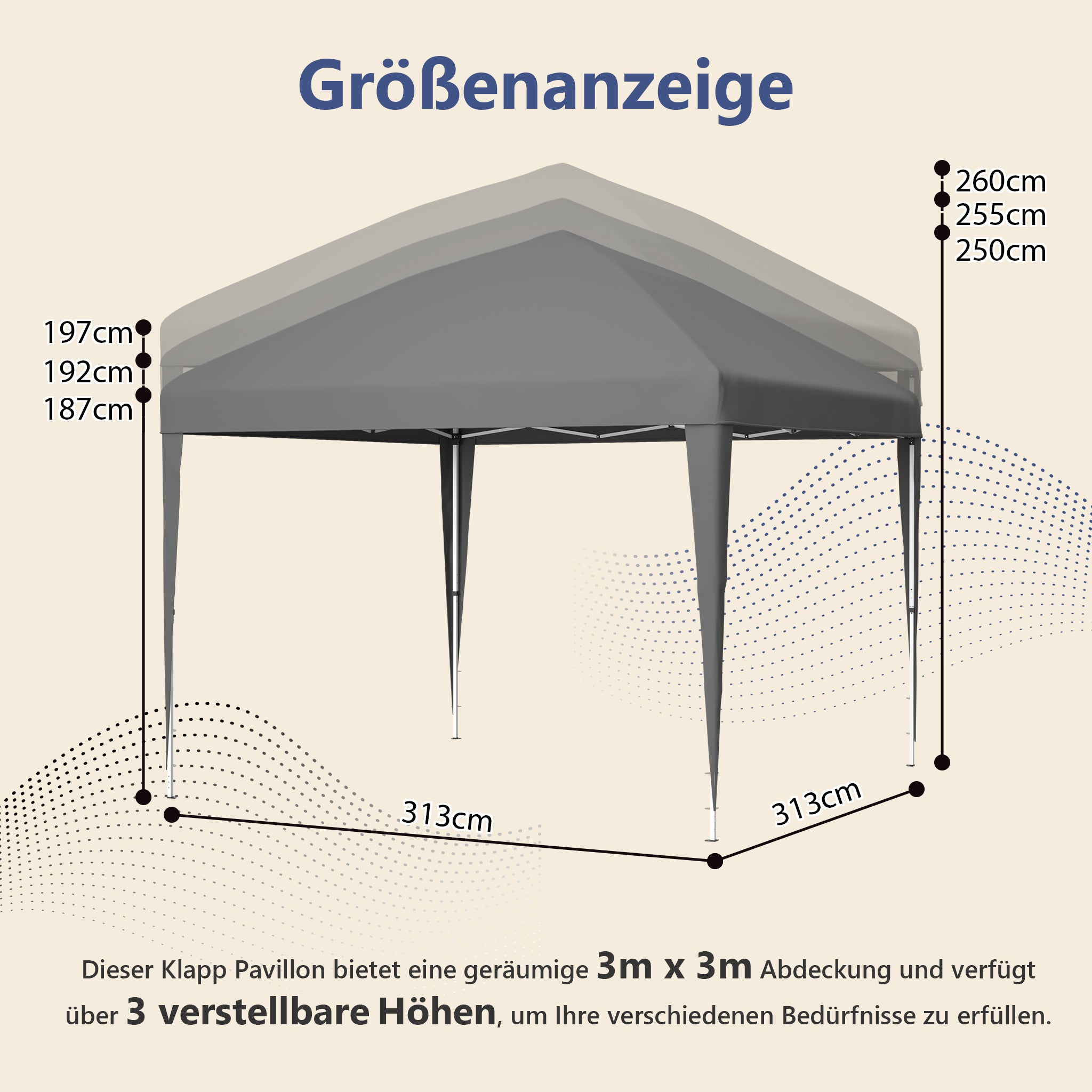 Pop-up Gazebo, Height-Adjustable Folding Garden with 4 Sandbags & Carrying Bag, Gray
