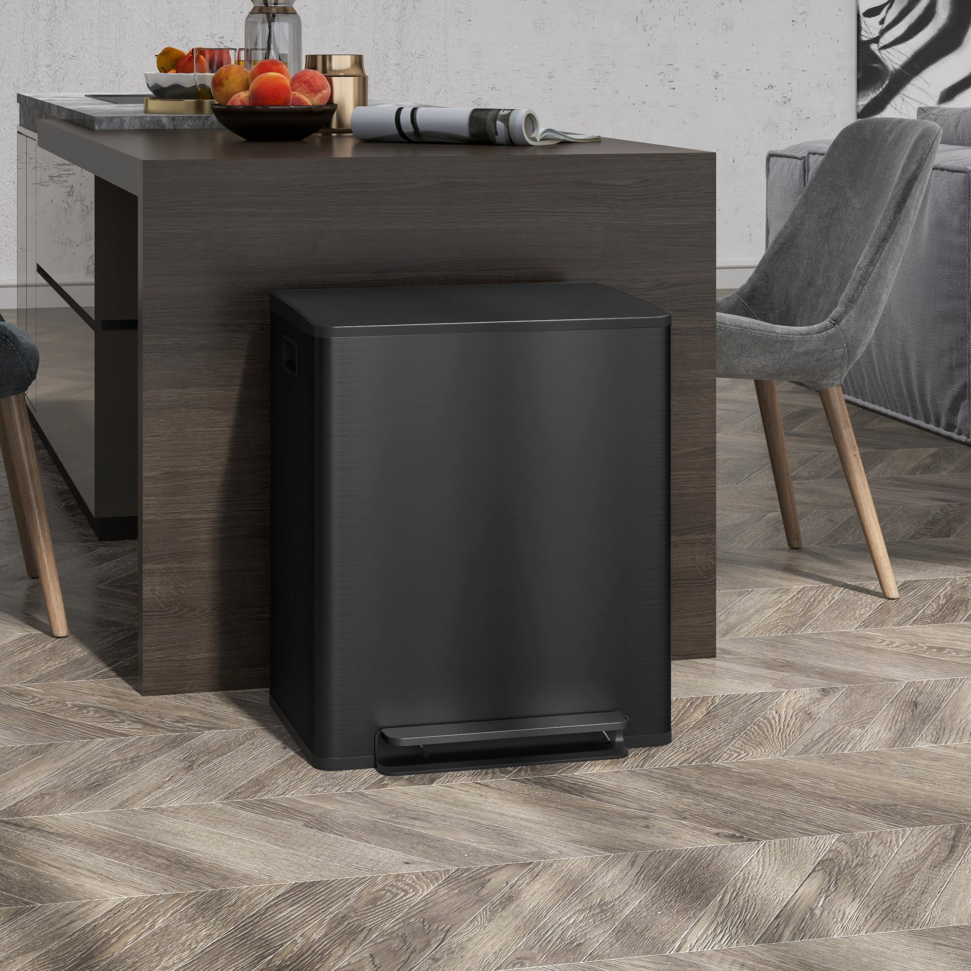 Trash Can 2x25L Pedal Bin, Dual, Stainless Steel