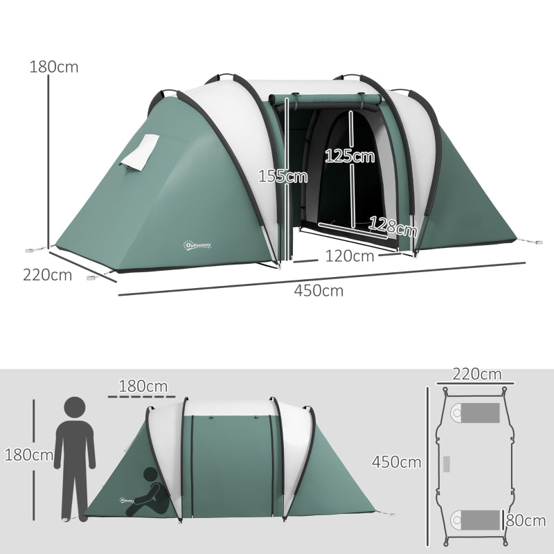 Camping Tent, 2 Bedrooms, Living Area, 3000mm Waterproof Family, Dark Green