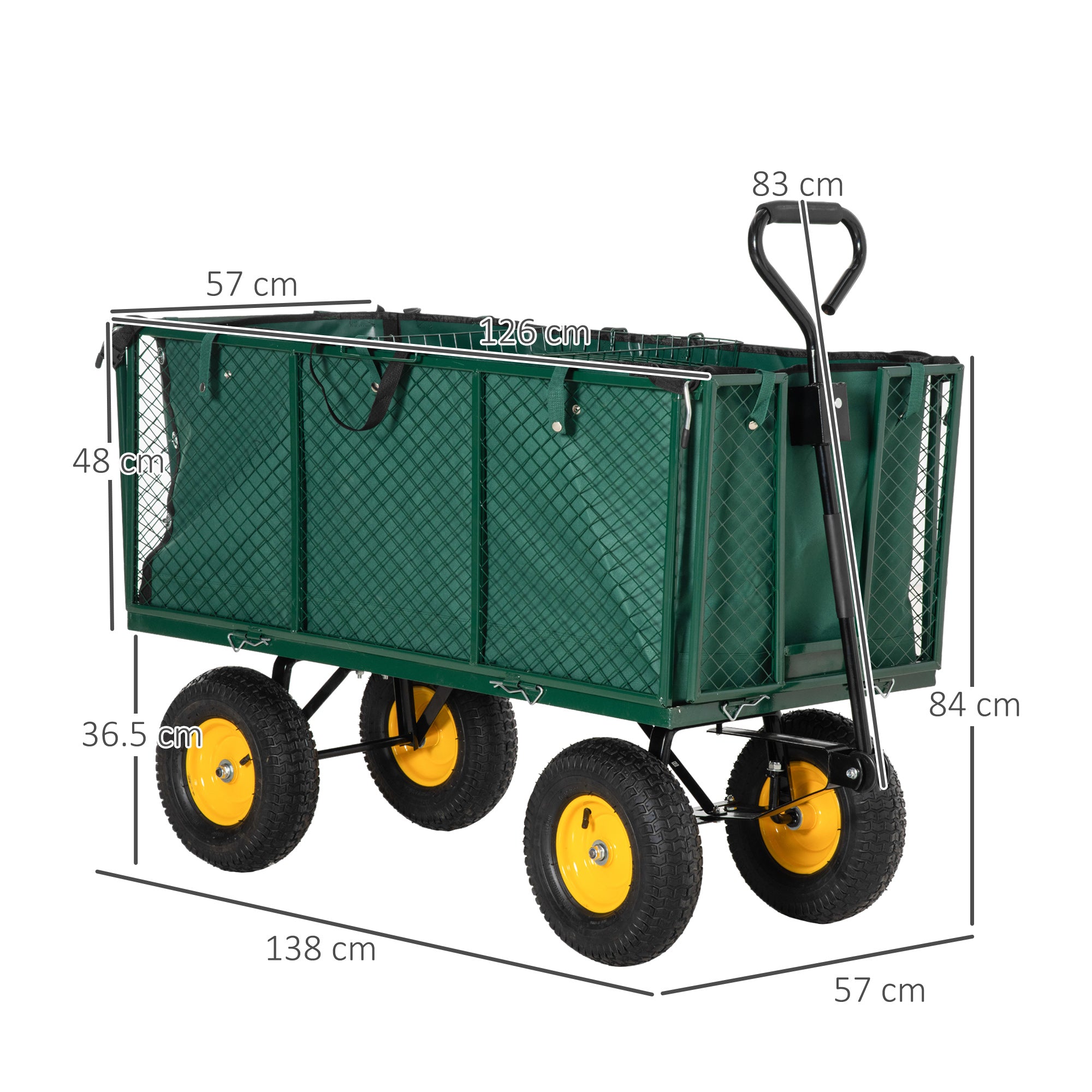 Garden Cart Truck Trolley Wheelbarrow, Large 4 Wheel Heavy Duty with Handle - Green