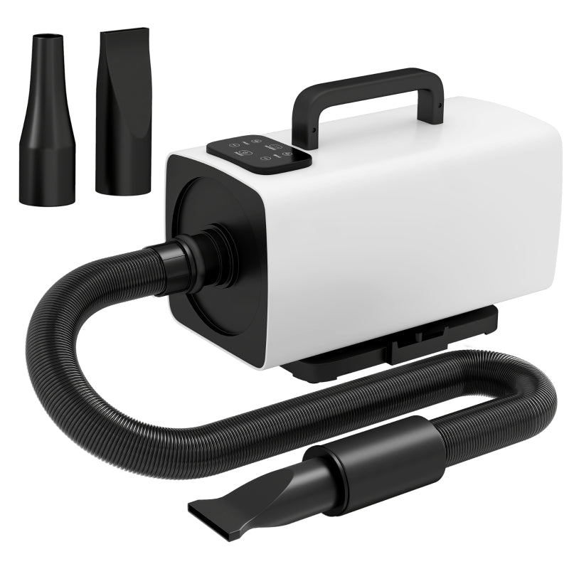 Dog Hair Dryer, 2200W Auto Adjustable Temperature & Airflow, 3 Nozzles, Digital Screen, White