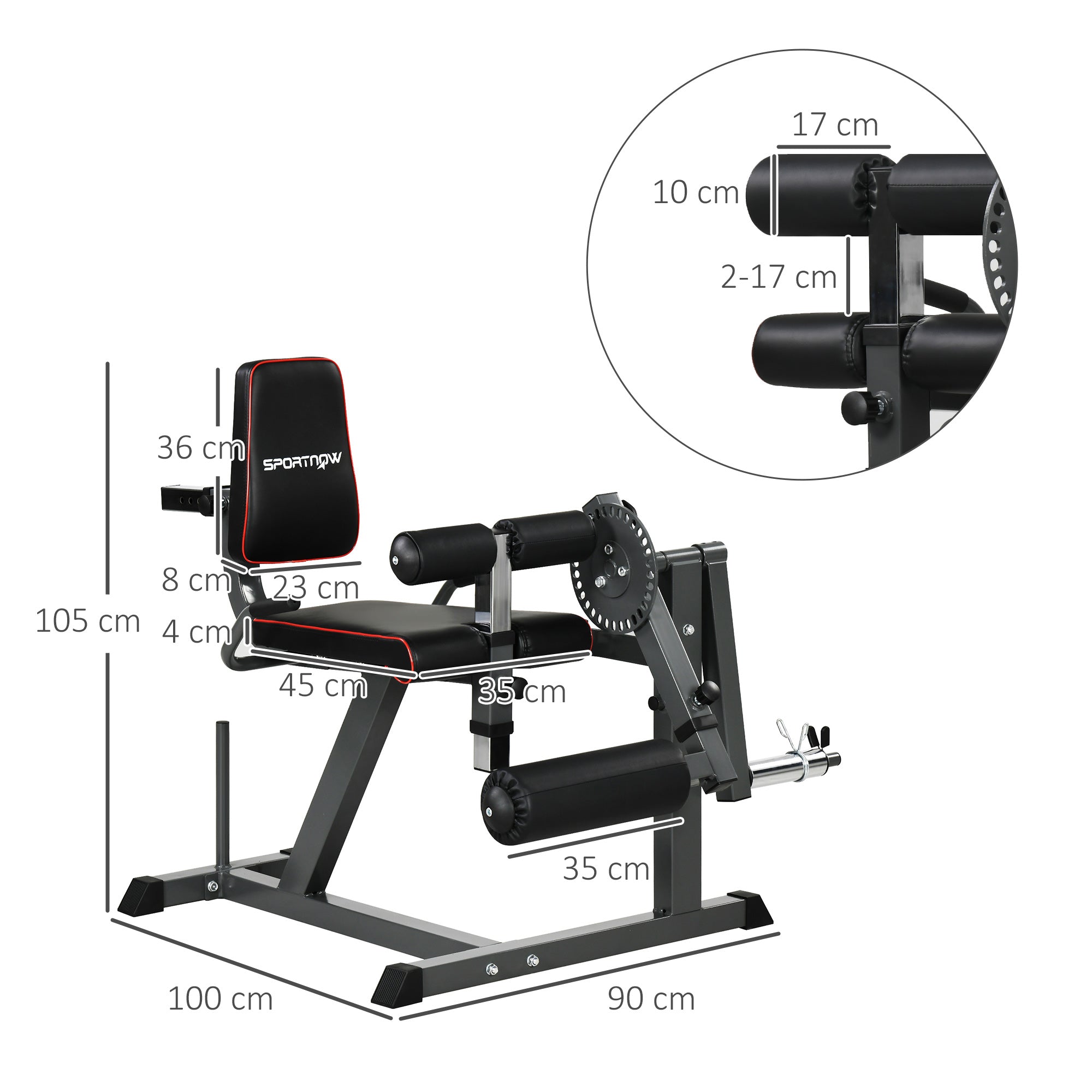 Adjustable Leg Extension Machine Plate Loading Lower Body Training, Steel Black