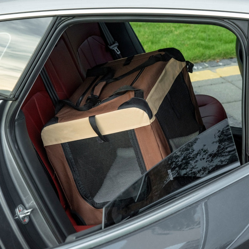 Foldable Pet Carrier 60cm, with Cushion, for Mini Dogs and Cats - Brown