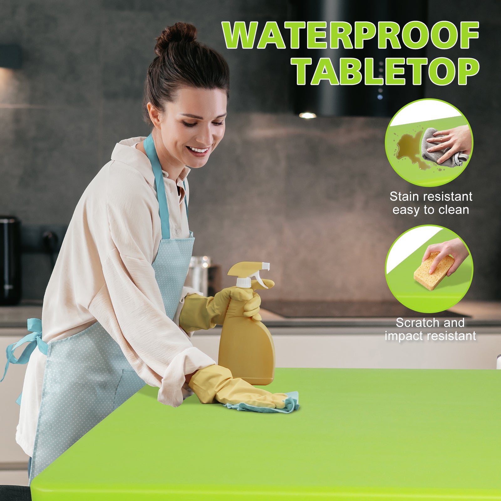 Portable Heavy Duty Folding Table with Handle, Adjustable Height, Multi-Functional for Camping, Picnic, Parties, Indoor/Outdoor, 125cm, 135kg Capacity, Green