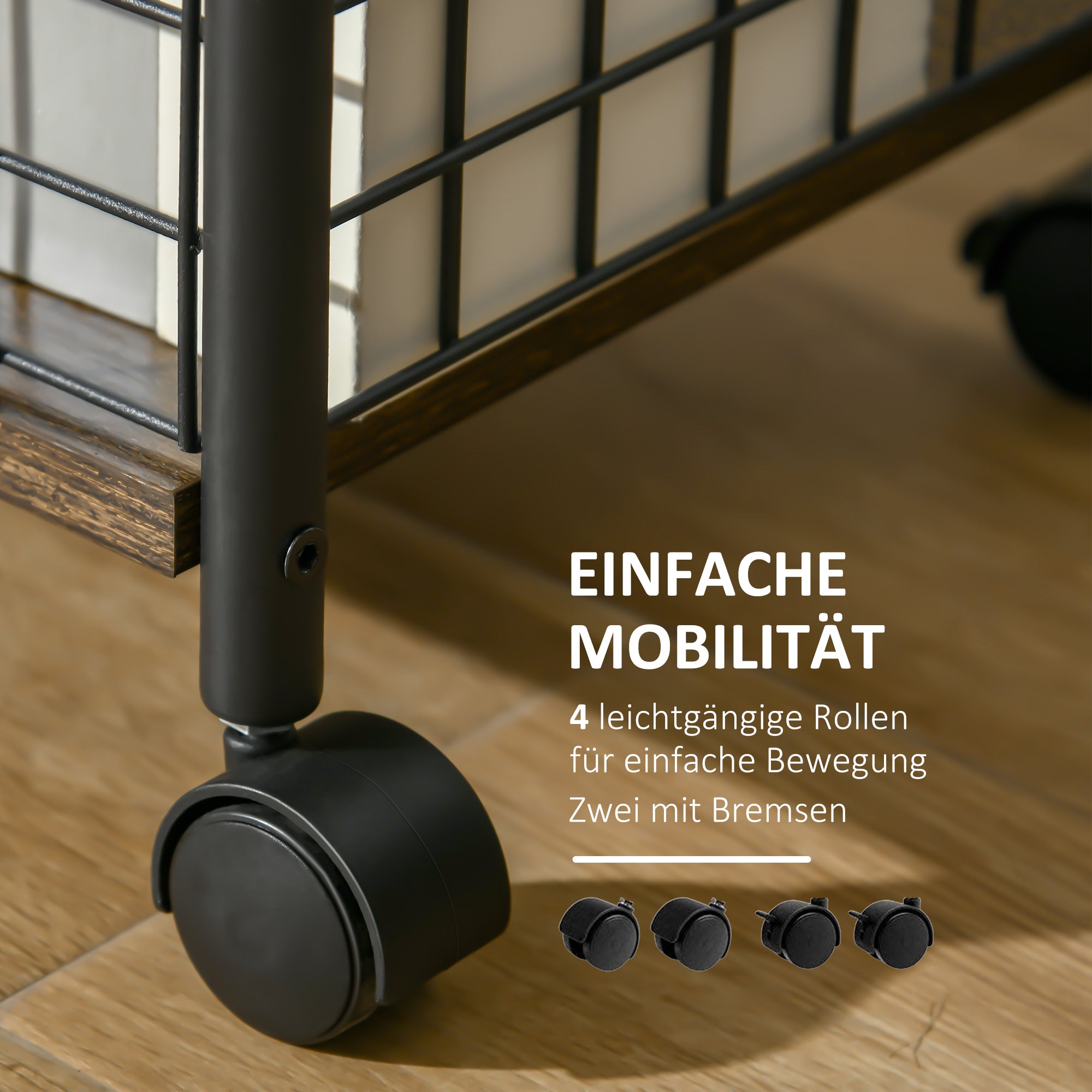 Kitchen Cart with Worktop, 2 Storage Baskets, 360° Swivel Casters, Rustic Brown