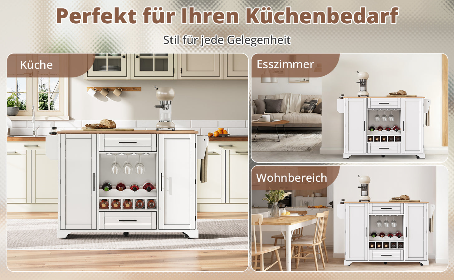 Kitchen Trolley Mobile Folding Worktop Wine Rack Storage - White