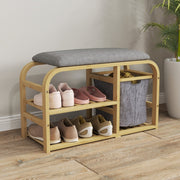 Bamboo Shoe Rack Bench with Padded Seat - Nature Wood