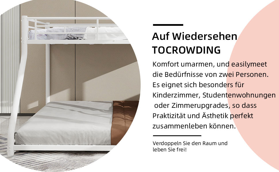 Bunk Bed, Twin Over Full with Ladder & Guardrail, Heavy Duty Metal