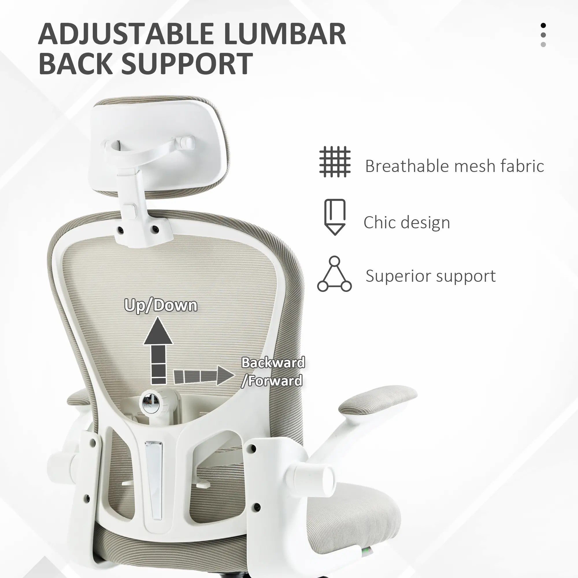 Multi-Adjustable Office Chair, Lumbar Support Headrest Mesh Back - Grey