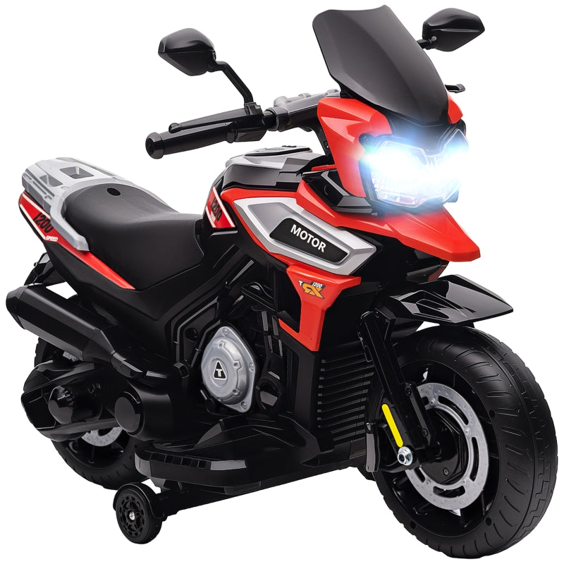 Electric Kids Motorcycle with Training Wheels, Lights and Music, Red