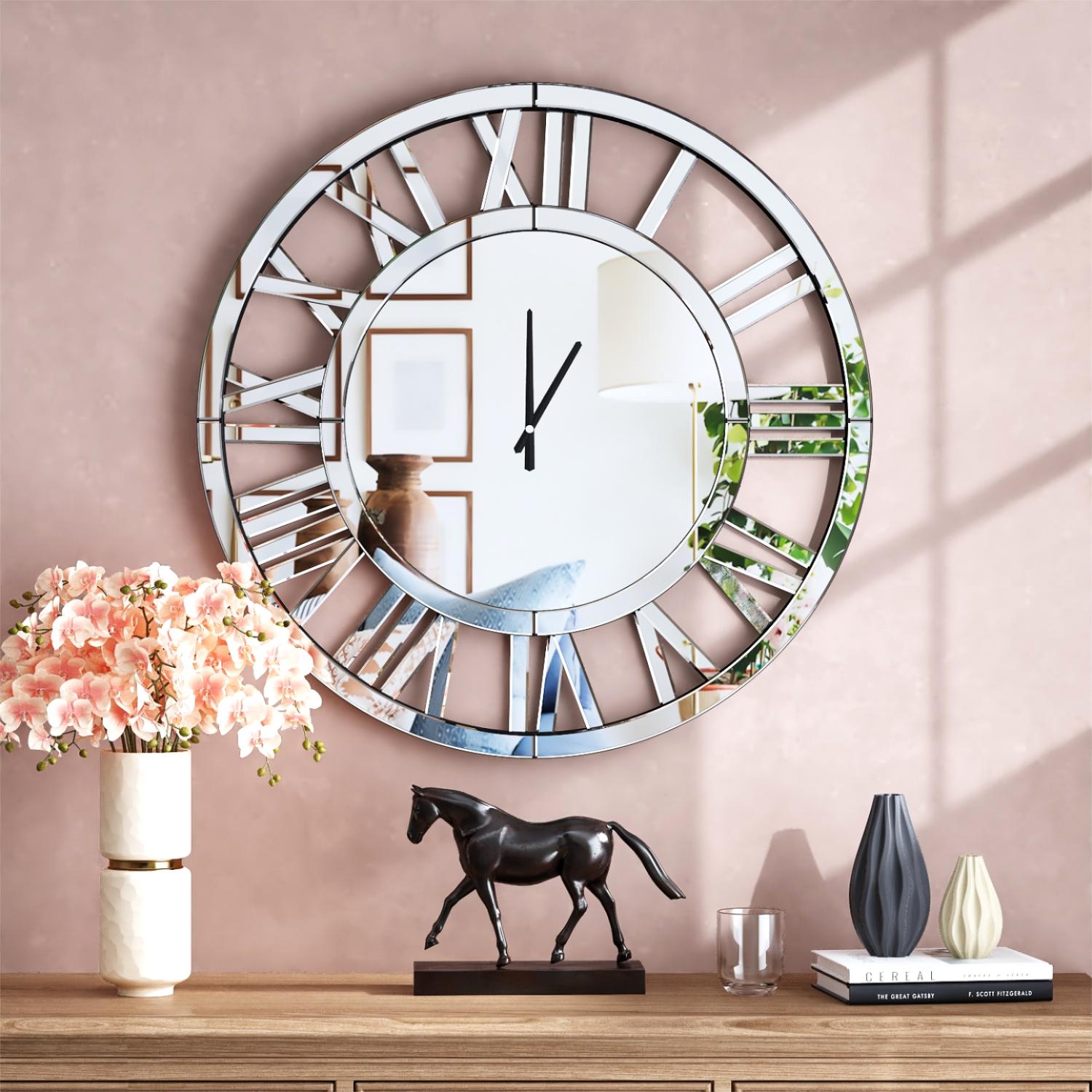 Wall Clock Modern Stylish Round Glass Finish