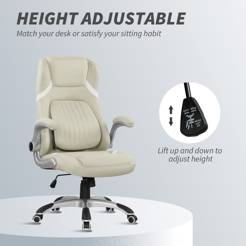 Linen-Look Office Chair with Adjustable Height and Tension, Beige