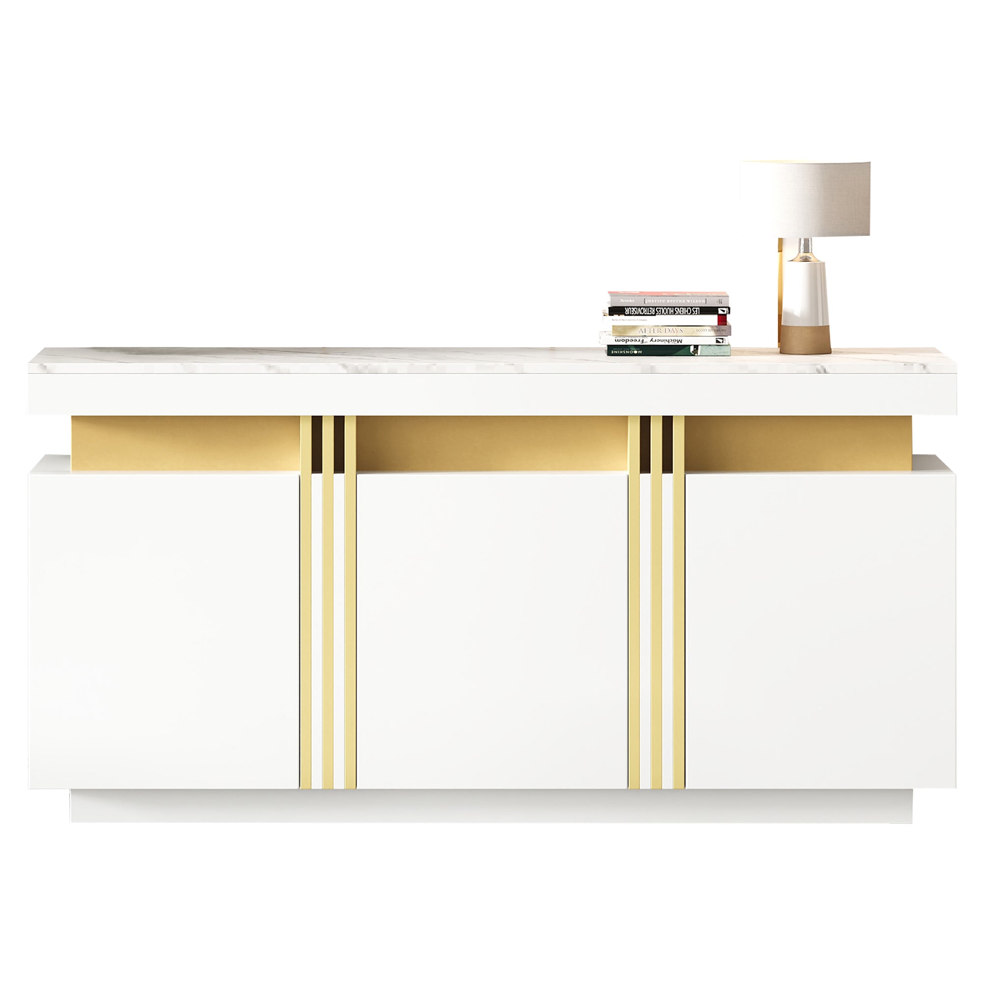 Sideboard Display, 3-Door Dining Room Cabinet with Adjustable Dividers, Modern White