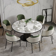 6 Modern Chairs Angled Legs Adjustable Feet Beige+Green