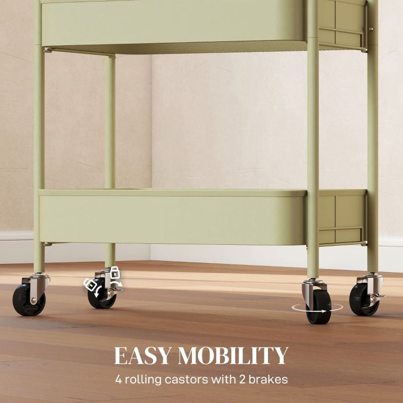 Three-Tier Storage Trolley, Steel, Green