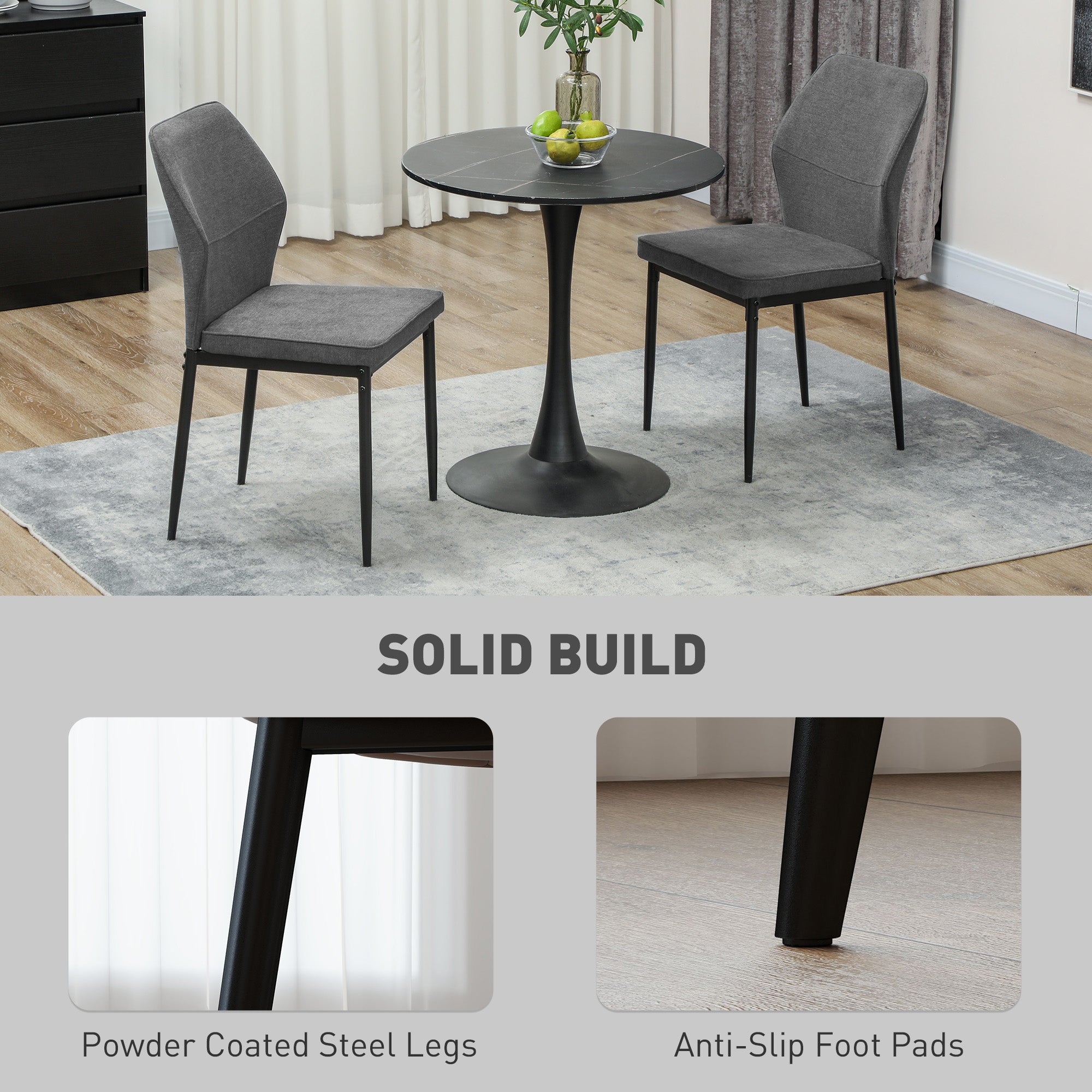 Velvet Dining Chairs Set of 2, Metal Legs Curved Back Padded Seat, Grey