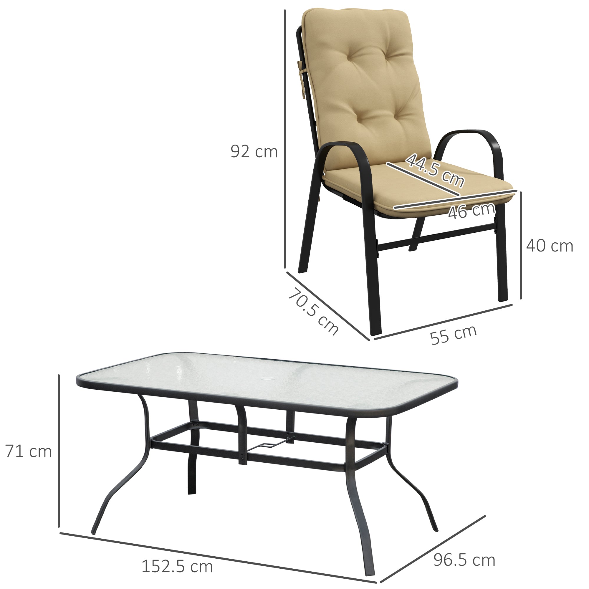 Seven-Piece Garden Dining Set with Cushions, Beige