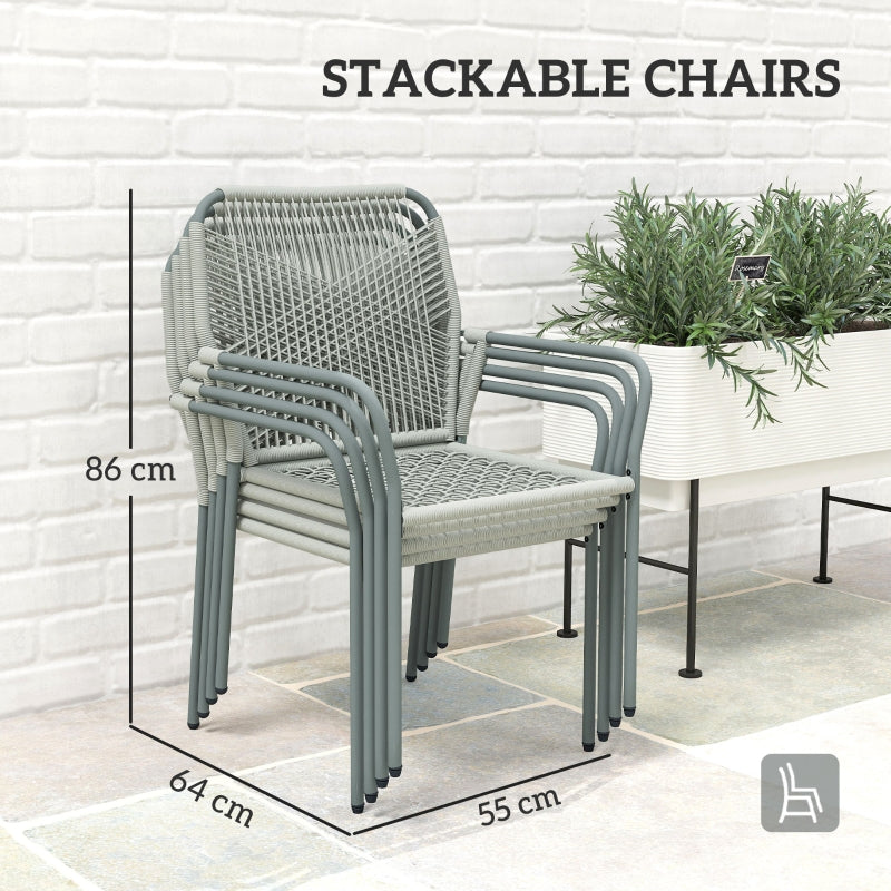 Five-Piece PE Rattan Garden Dining Set with Cushions & Stackable Chairs - Light Grey