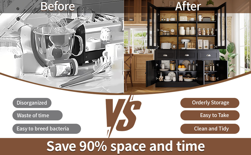 Minimalist Tall Display Cabinet with Drawers and Storage, Black