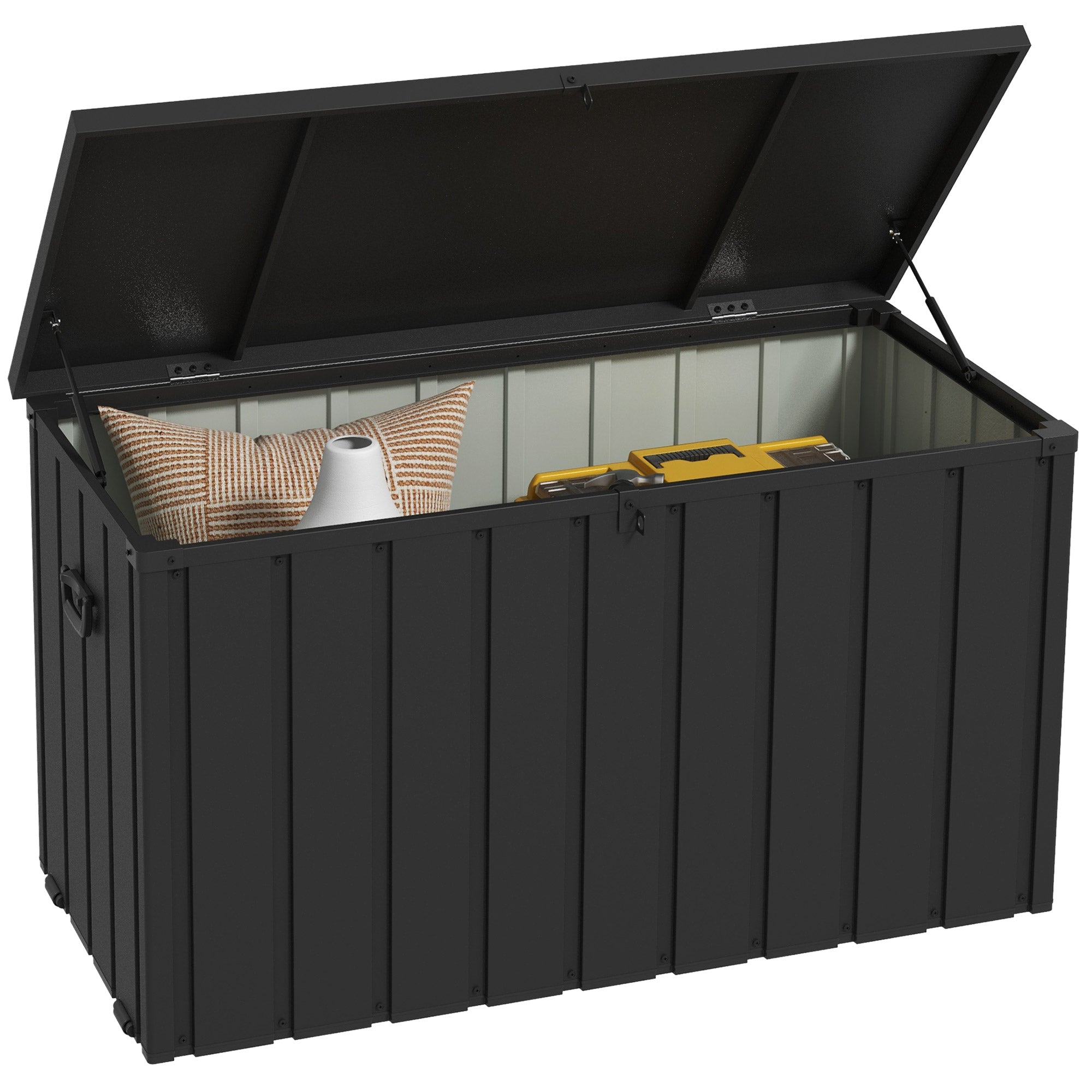 Garden Storage Box with Wheels, 450L Galvanised Steel - Dark Grey