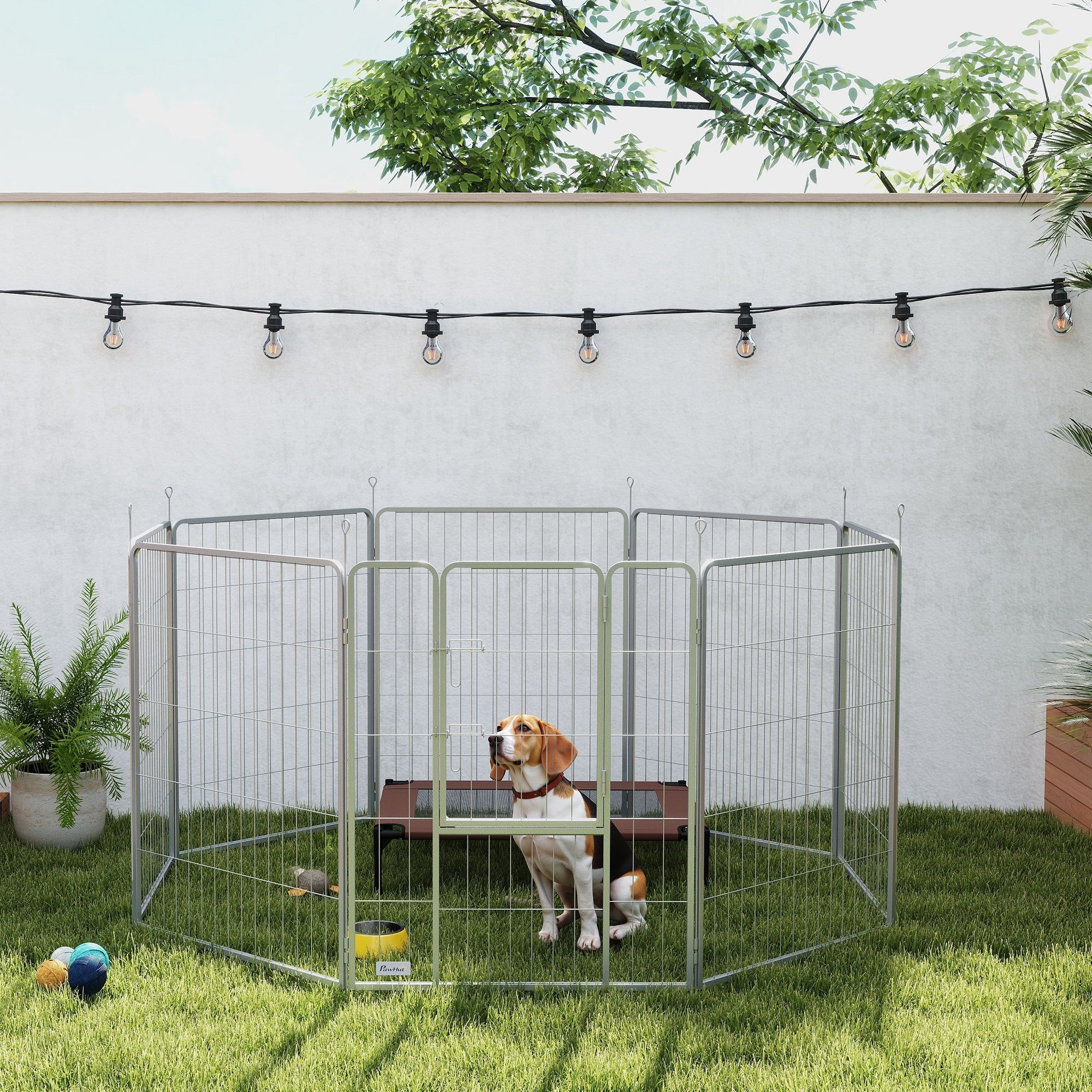 Puppy Playpen 8-Piece 100cm High Outdoor Run Steel Silver