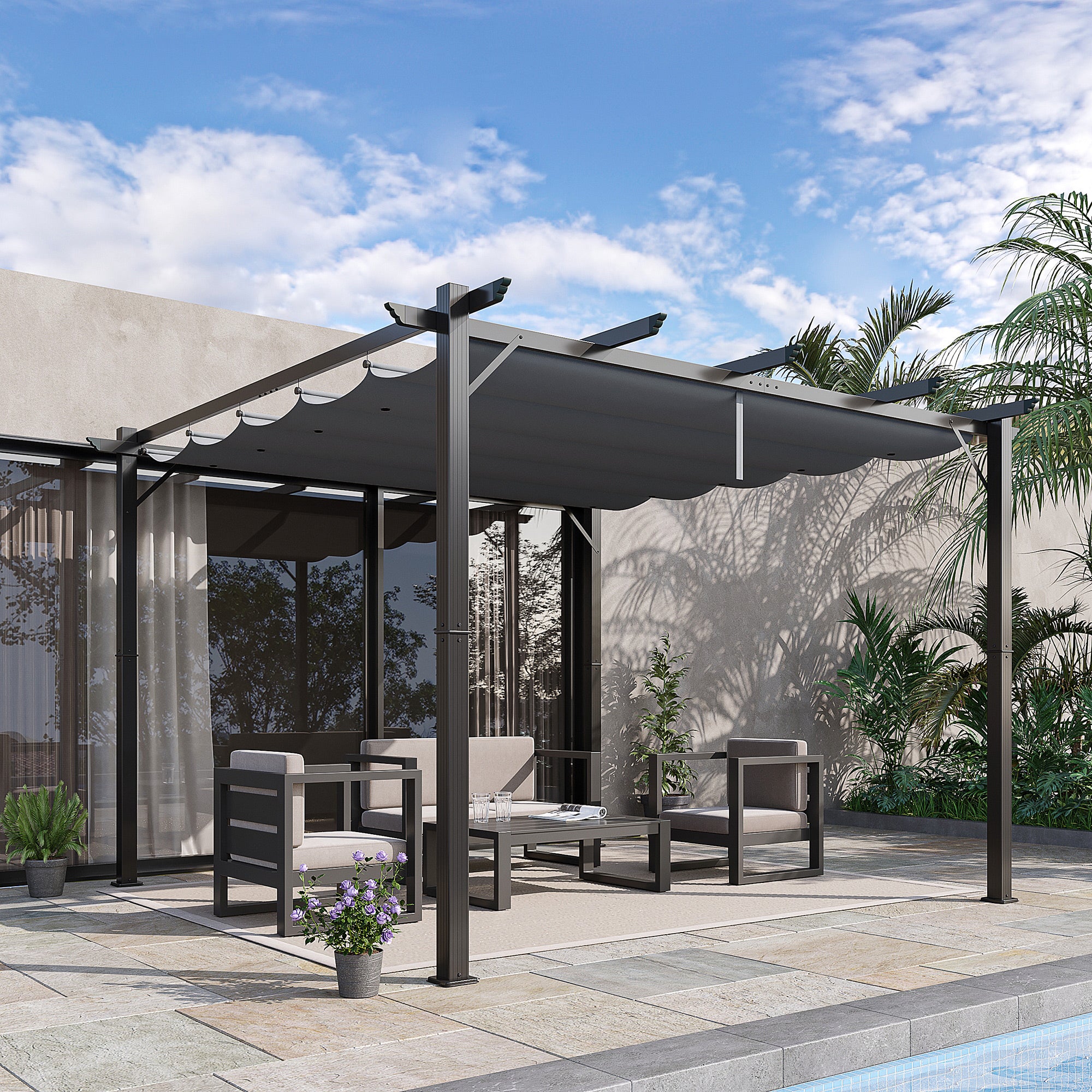 Aluminum Gazebo with Retractable Roof, 3 x 3 m - Grey