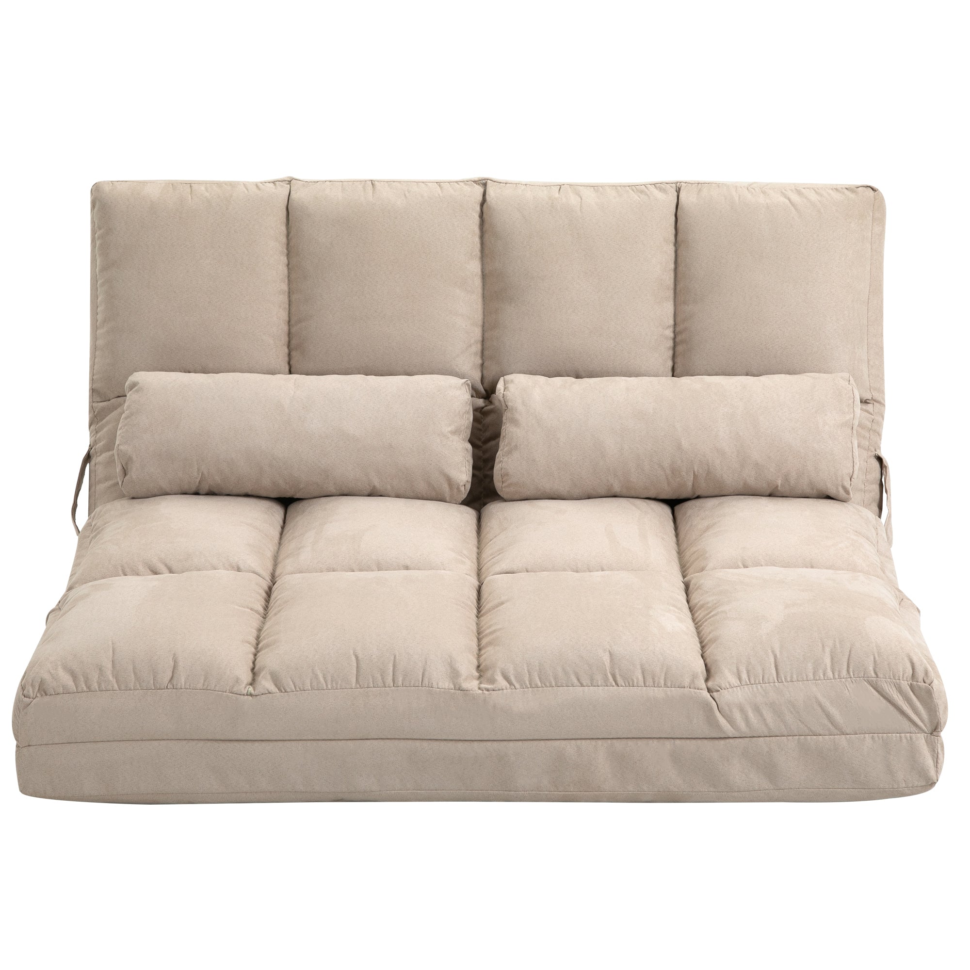 Floor Chair 2-in-1 Bed Adjustable Backrest Seat Cushion Beige Velvet Steel