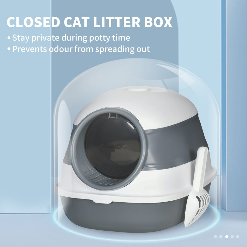 Cat Litter Tray Foldable with Lid, Deodorant, Scoop, White