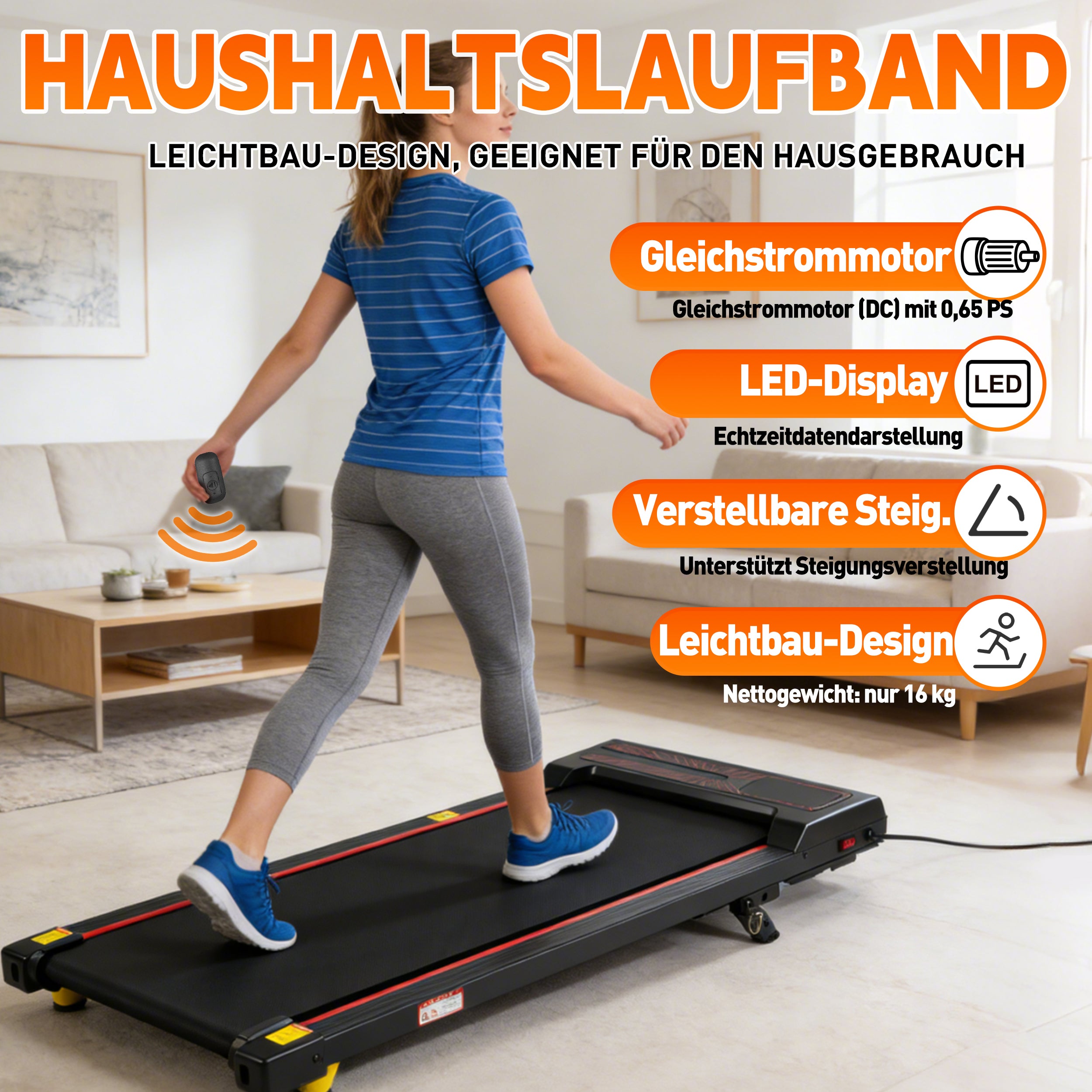 Walking Pad Treadmill with Adjustable Incline and Remote Control, 1-6 km/h 2-in-1 Portable Design, Black