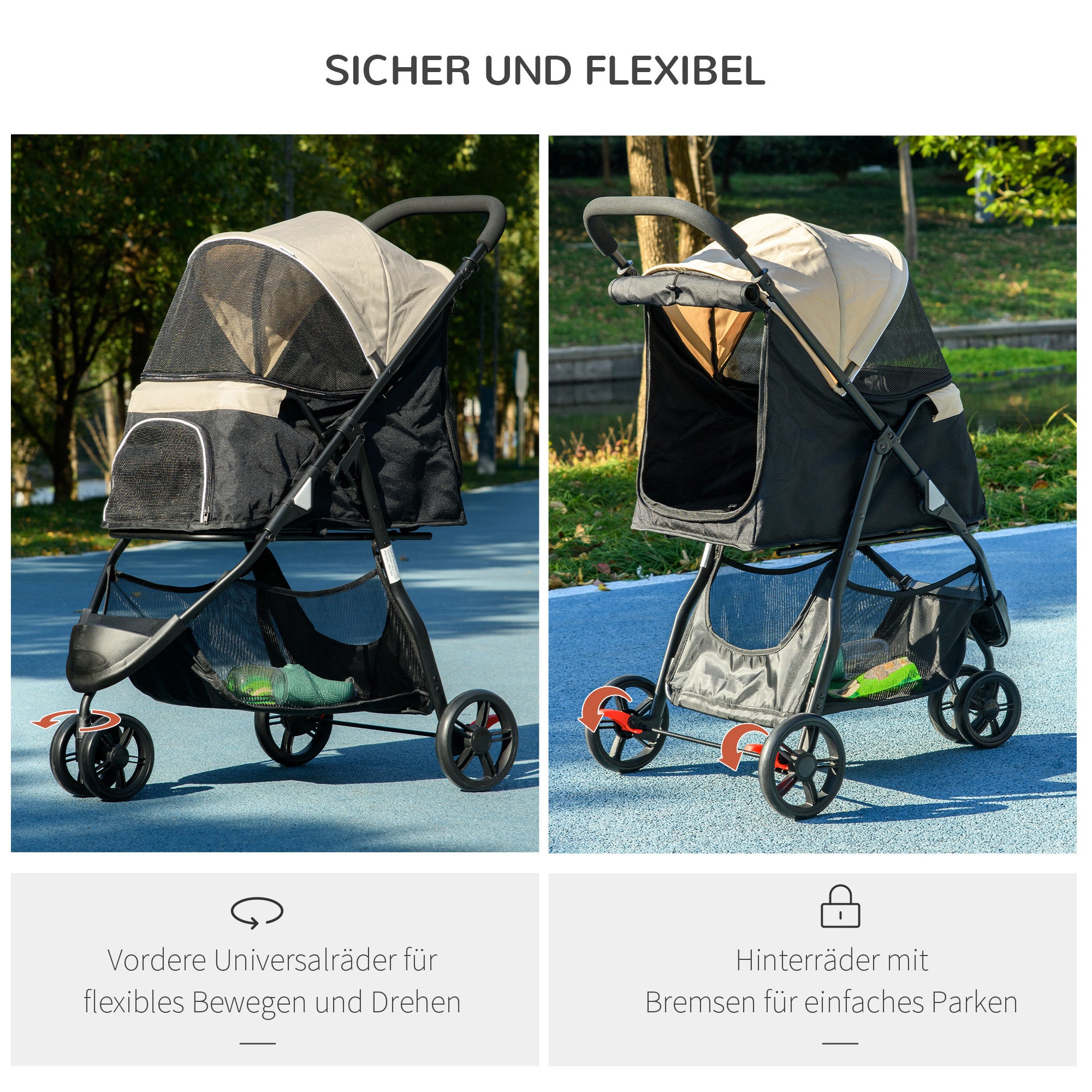 Dog Buggy 2 in 1, Foldable with Rain Cover, Khaki