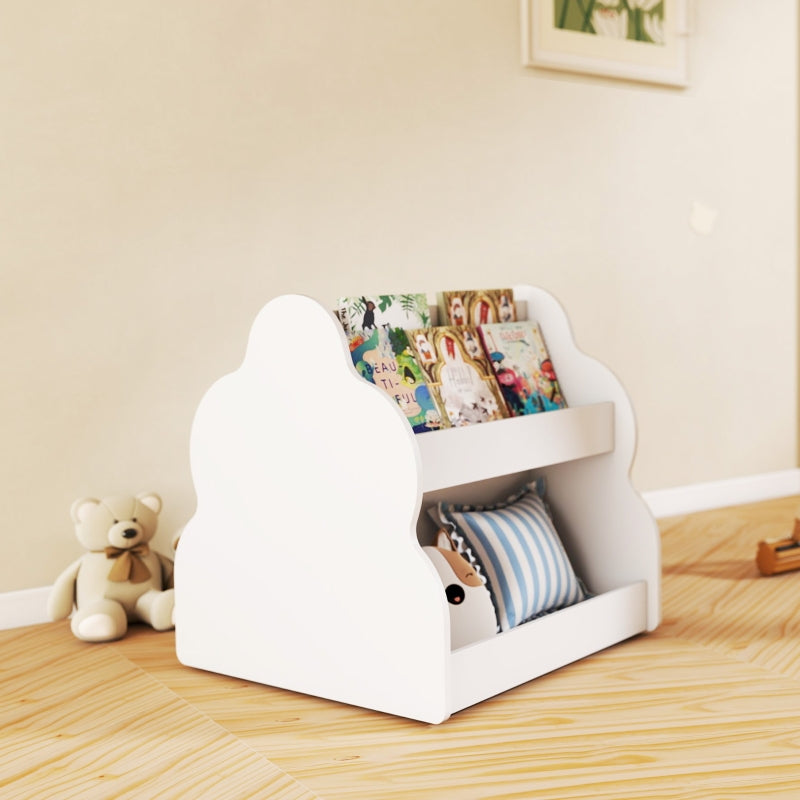 Children's Bookshelf 2-Tier 4 Shelves with Wheels - White