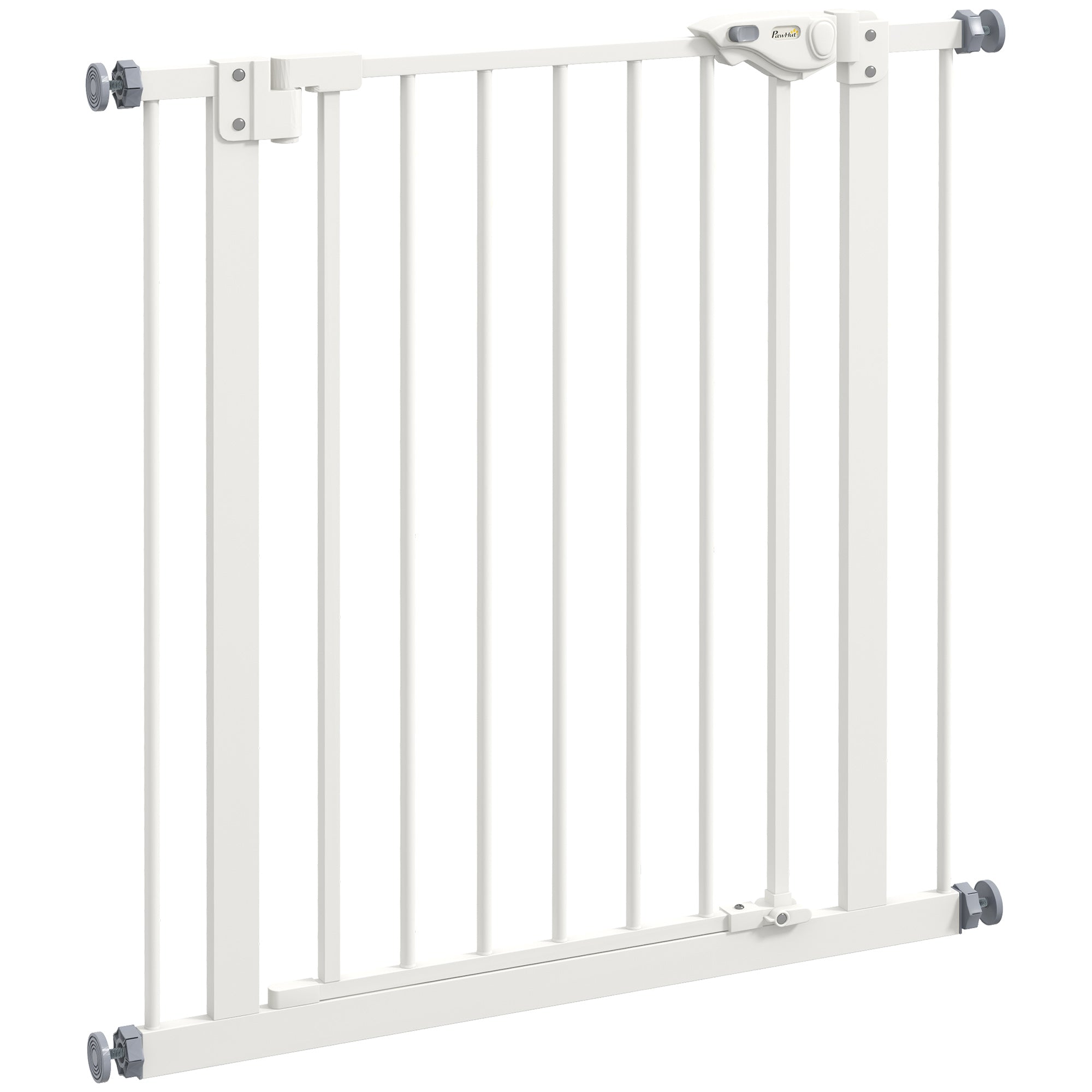 Dog Safety Gate, No-Drill Barrier/Stair Gate 74-80cm, Metal/Plastic White