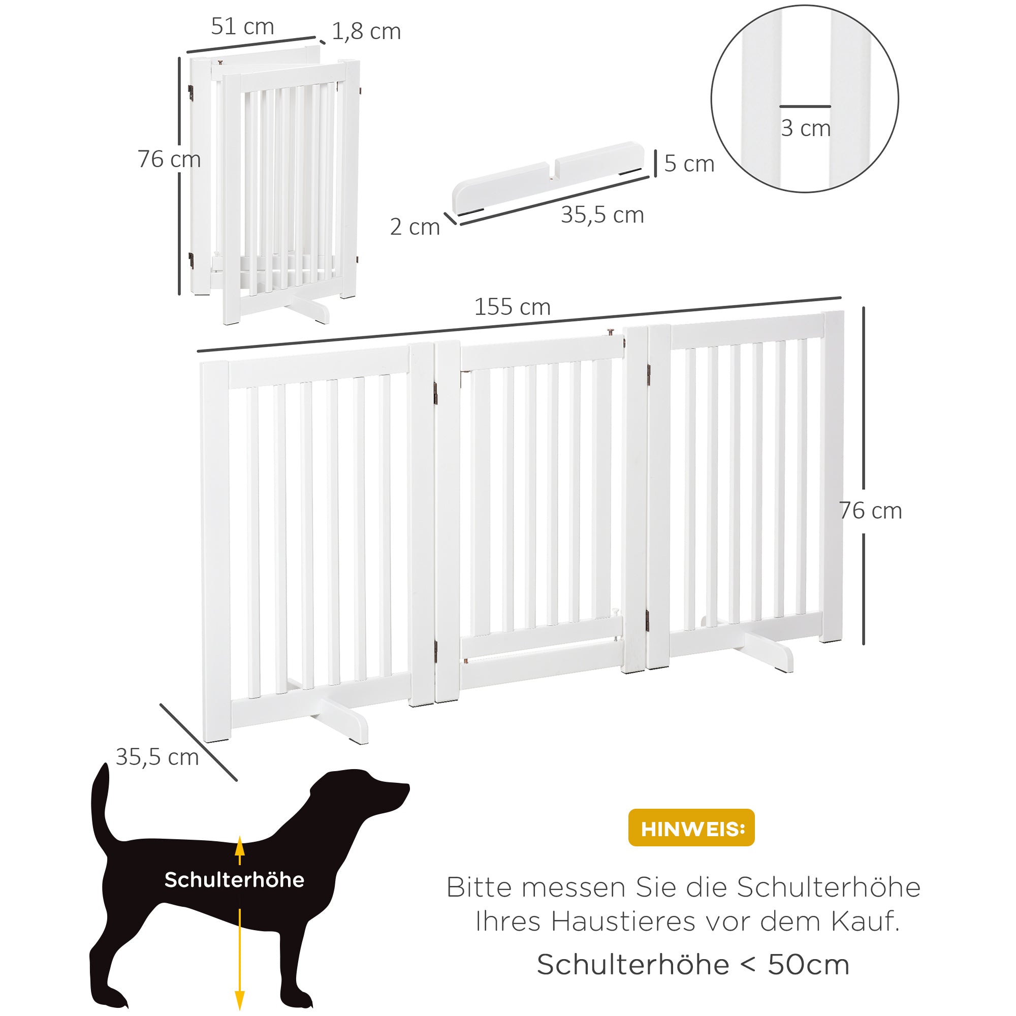 Wooden Dog Gate, Freestanding Adjustable Foldable, White