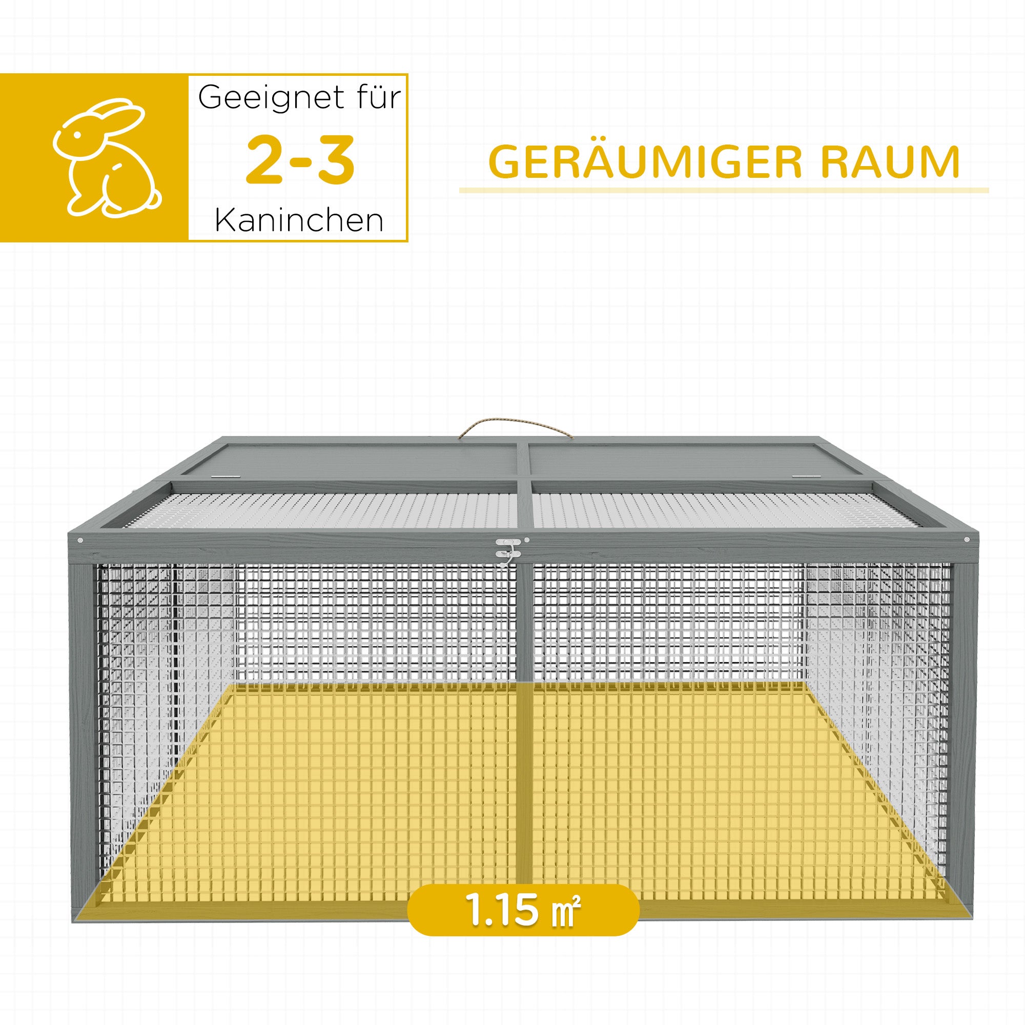 Rabbit Hutch Foldable Cage with Run Hinged Roof, Natural Wood