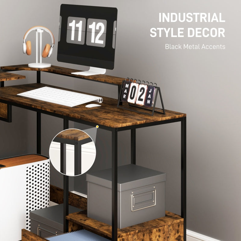 Industrial L-Shaped Multi-Work Desk - Brown