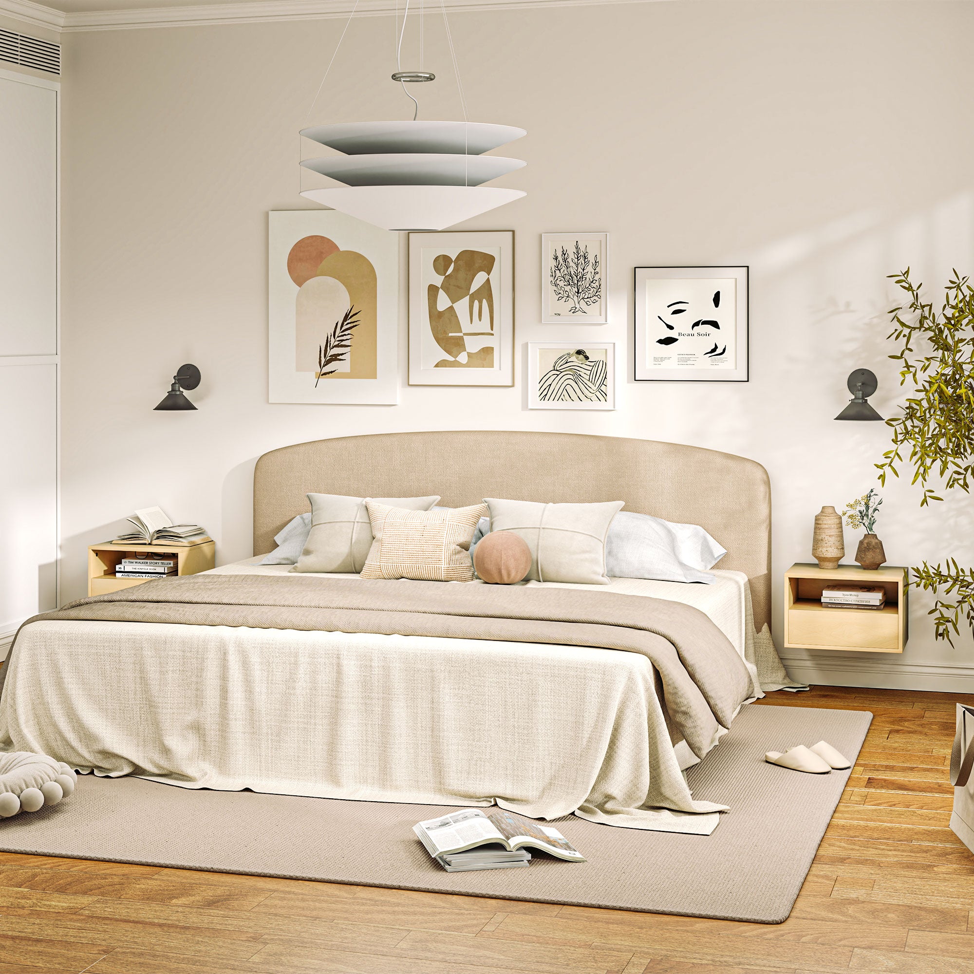 Hanging Bedside Tables, Floating Nightstand with Drawer, Natural Wood