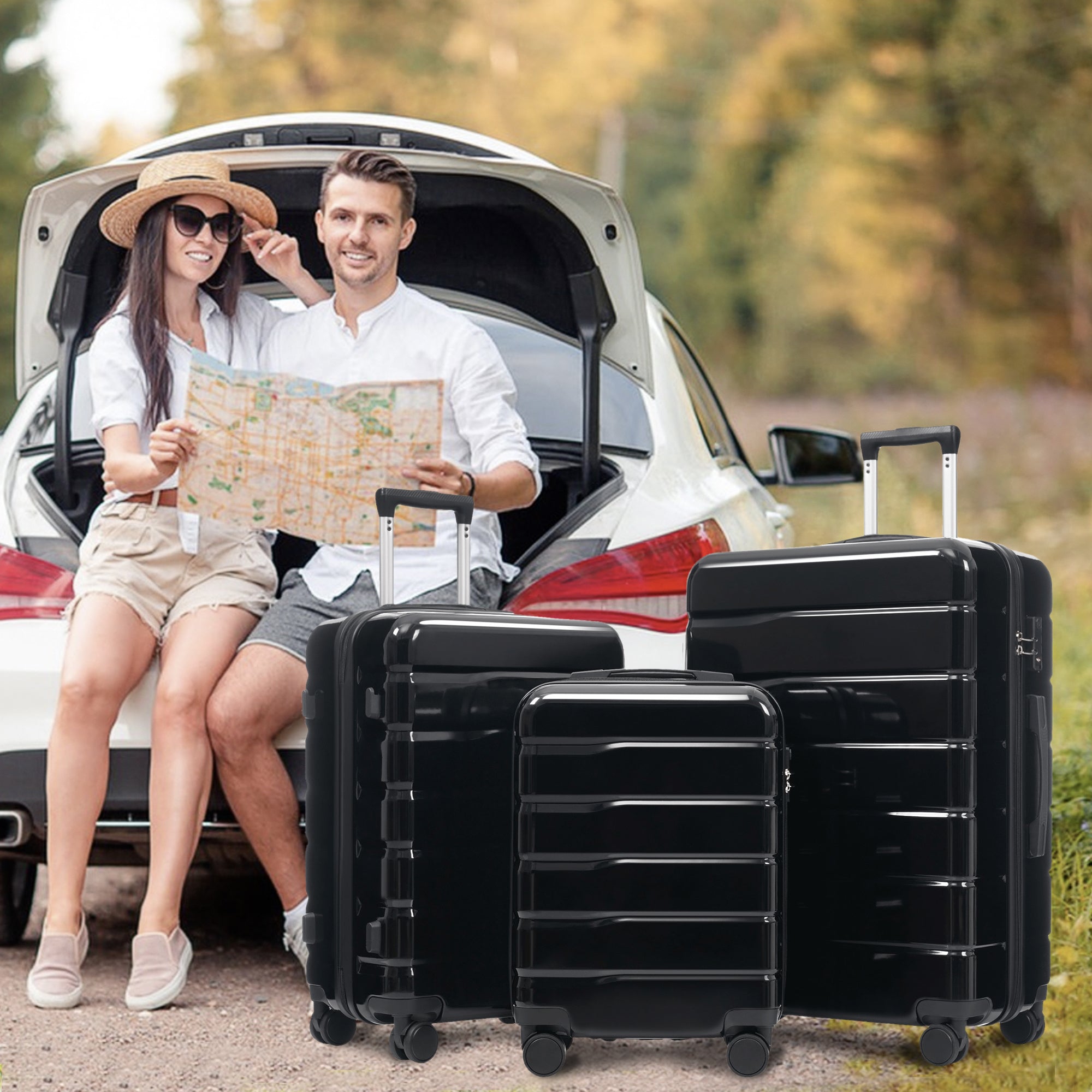 M-L-XL Suitcase Set with TSA Lock, 360° Spinner Wheels, ABS+PC Material