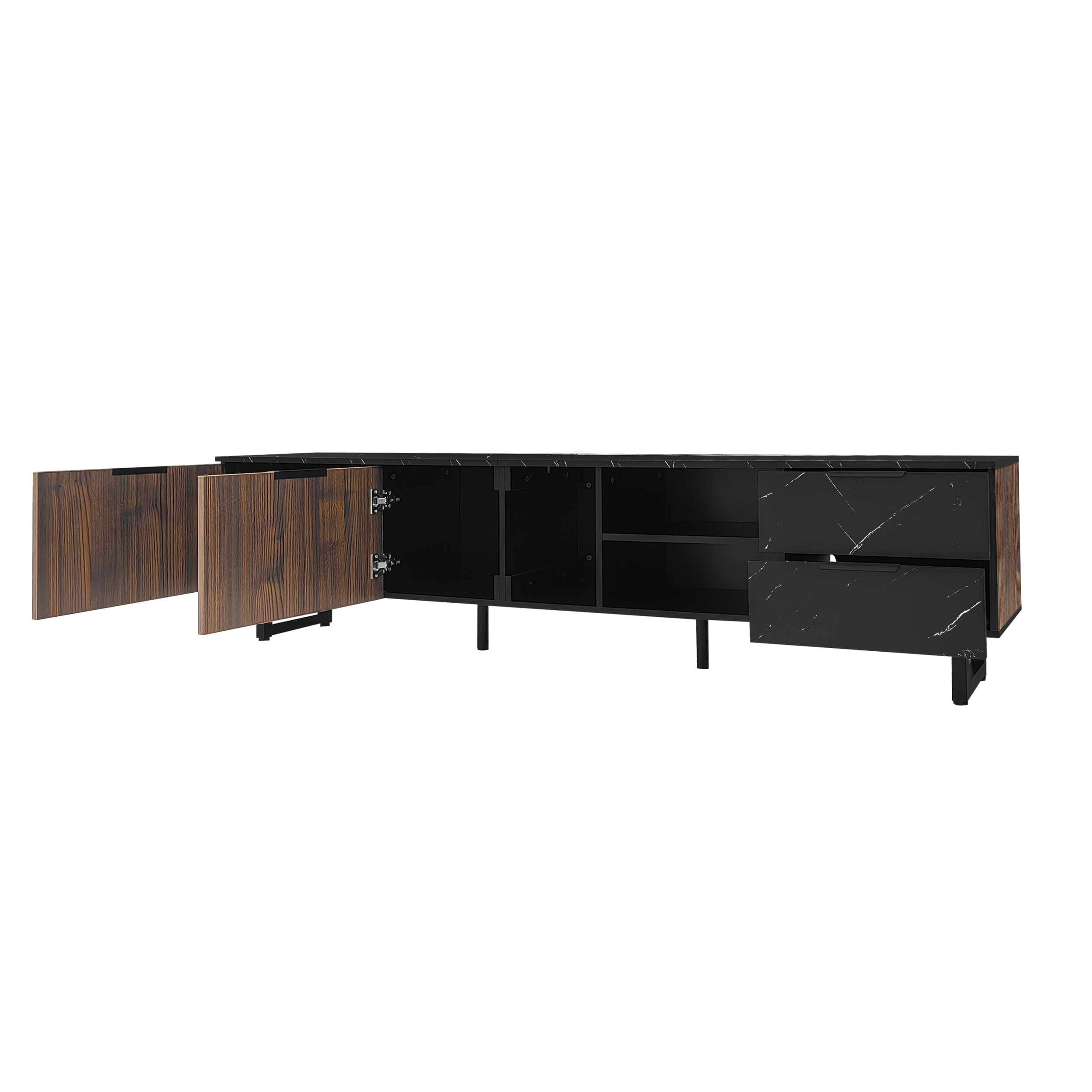 TV Cabinet 200cm Marble Look, Black
