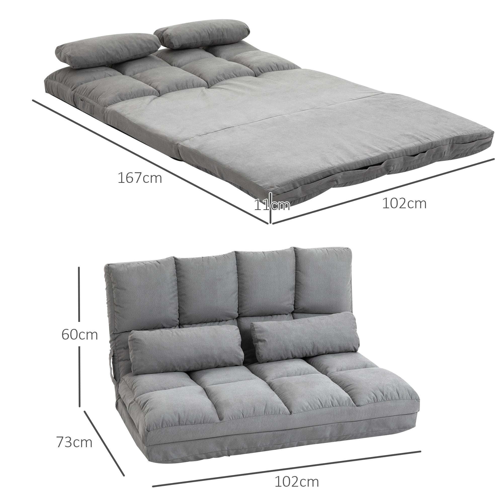 Floor Chair & Bed, Adjustable Backrest Seat Cushion, Grey Velvet & Steel