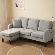 L-shaped Corner Sofa 3-Seater Chaise Longue Modular - Cotton-Linen