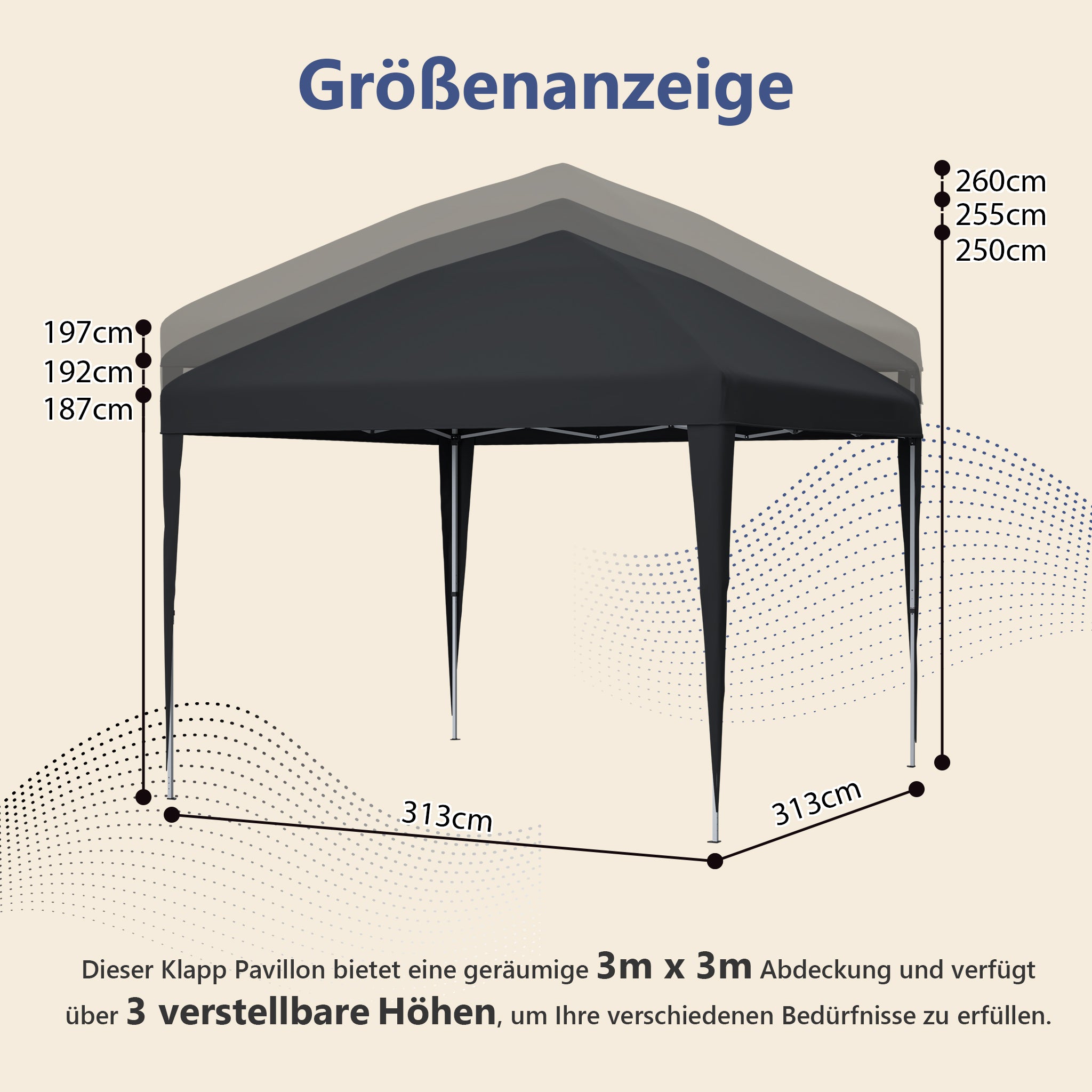 Pop-up Gazebo 3x3m Height-adjustable Folding Garden with Sandbags and Carrying Bag Black