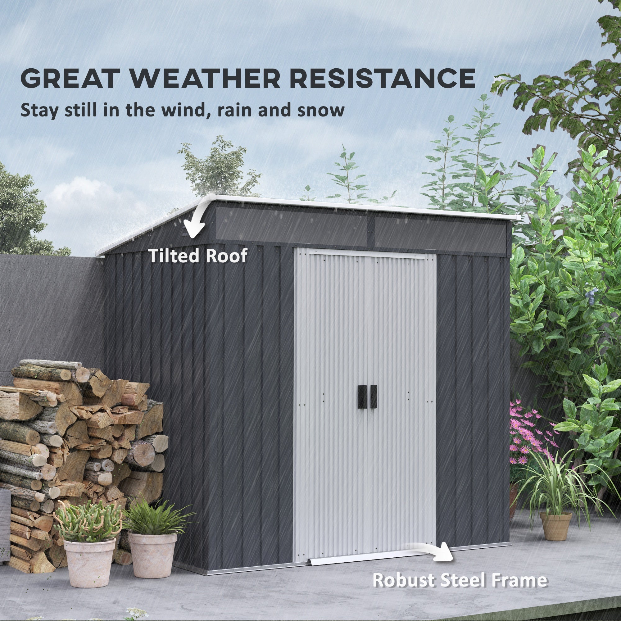 Galvanised Metal Shed with Foundation Kit, Lockable Tool Garden with Double Sliding Doors, Vents, Grey