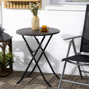 Round Folding Table, Ø60cm Garden Dining, Dark Grey Wood Look
