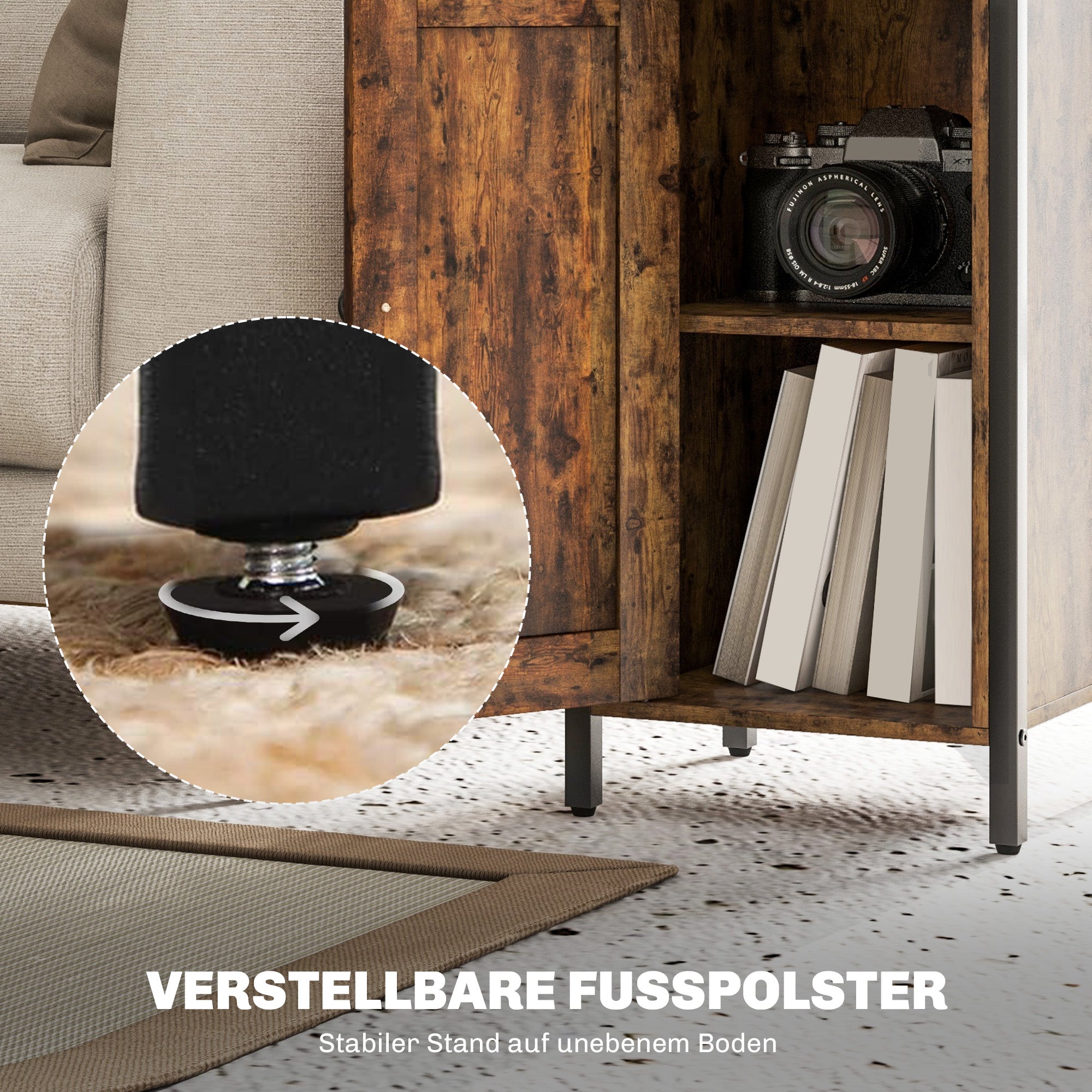 Side table, coffee table with adjustable shelf, industrial design, rustic brown