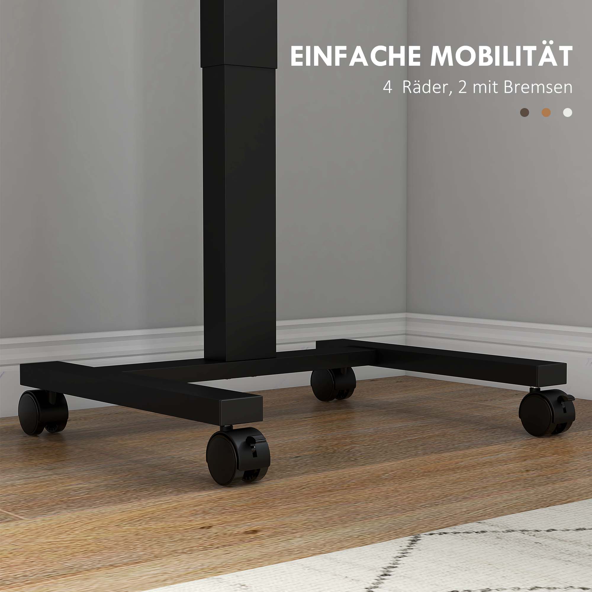 Height-Adjustable Laptop Table, 4 Casters, Hand Crank, Rustic Brown Chipboard