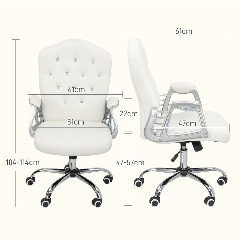 Work Chair with Diamante Back, Velvet-Feel Cream