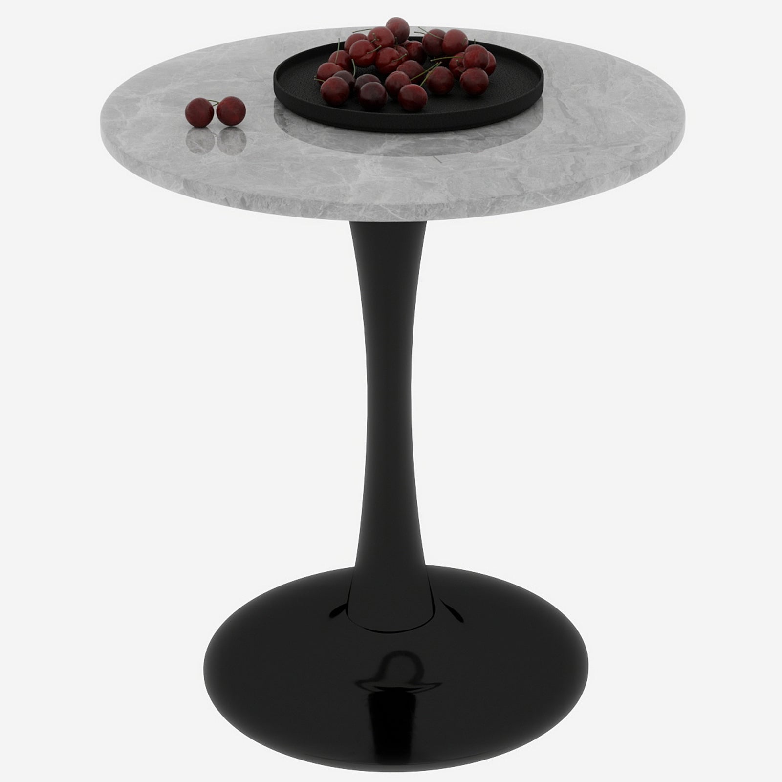 Coffee Table Mid-Century Modern Round Marble Top 27.6-inch - Black