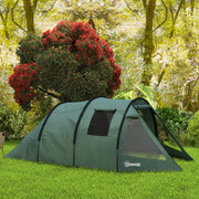 Two Room Tunnel Tent, 3-4 Man Camping with Windows, Green