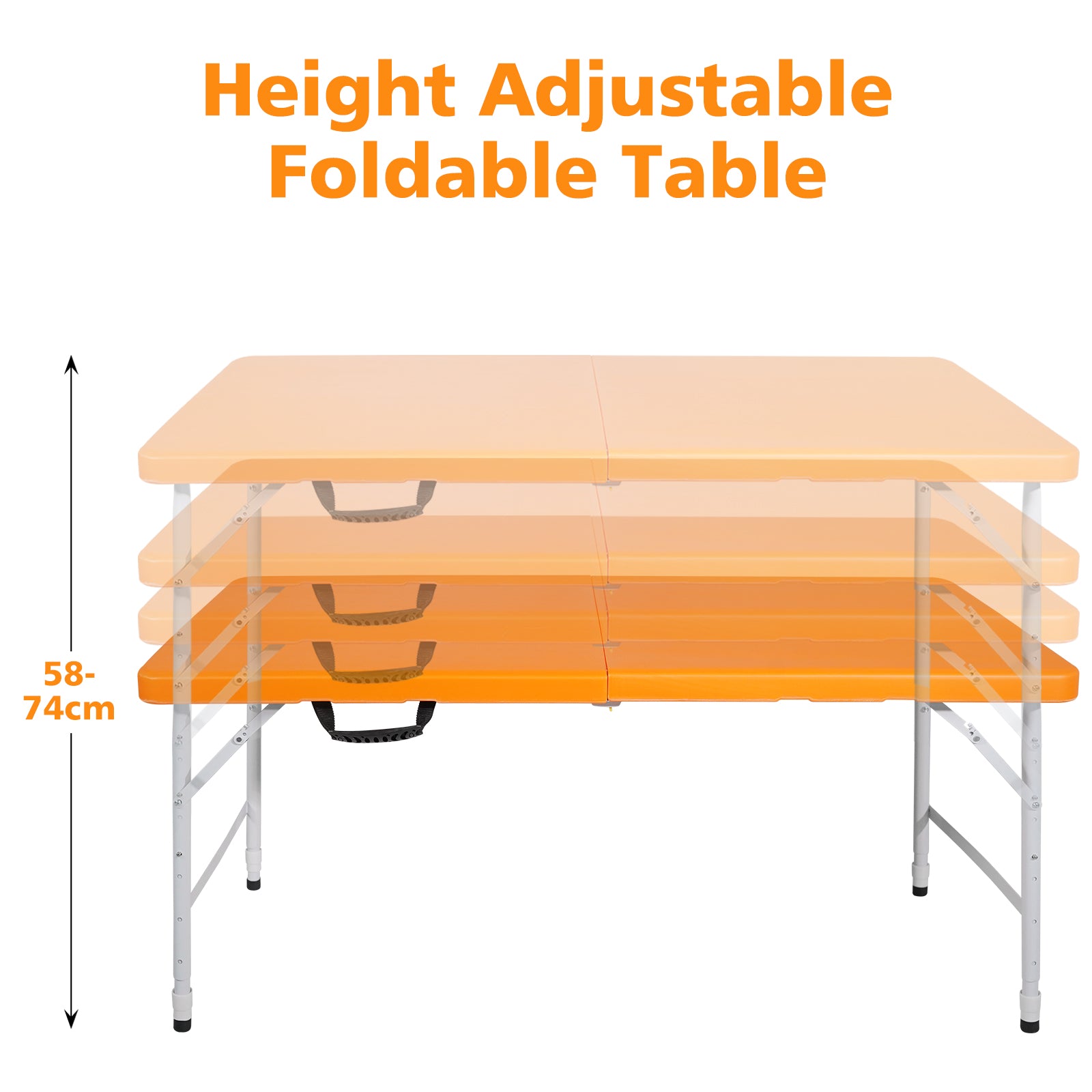 Portable Folding Table 125cm Adjustable Height, Orange