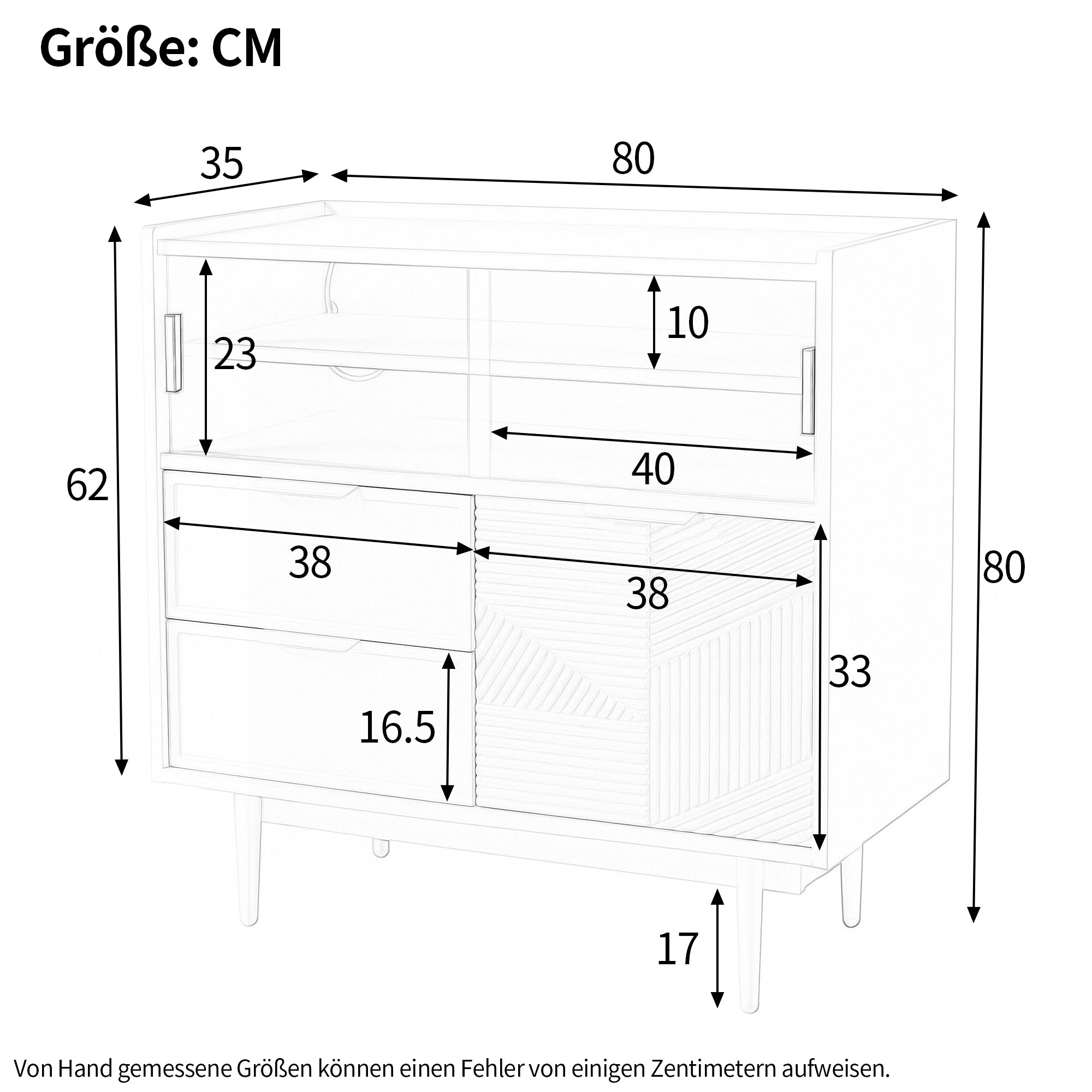 Sideboard 80cm Wide Light Strip Glass Door